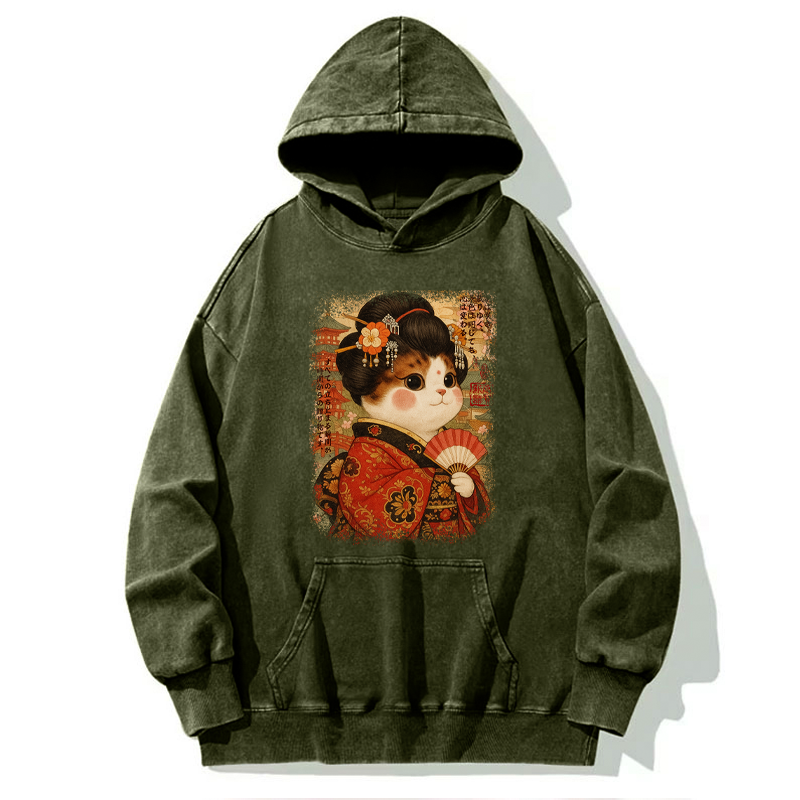 Tokyo-Tiger Ukiyoe Japanese Cat Princess Washed Hoodie