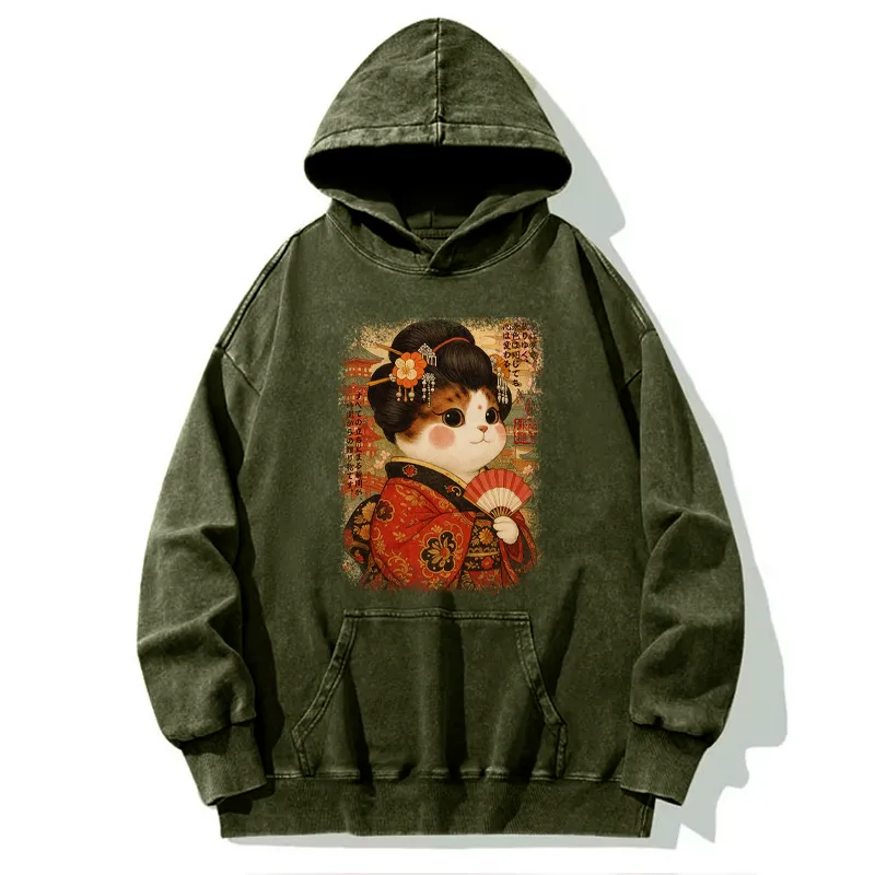 Tokyo-Tiger Ukiyoe Japanese Cat Princess Washed Hoodie