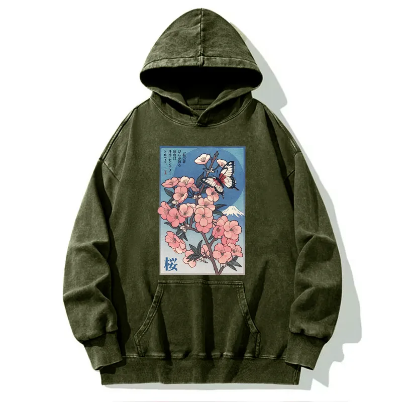 Tokyo-Tiger Ukiyoe Japanese Cherry blossoms Poster Washed Hoodie
