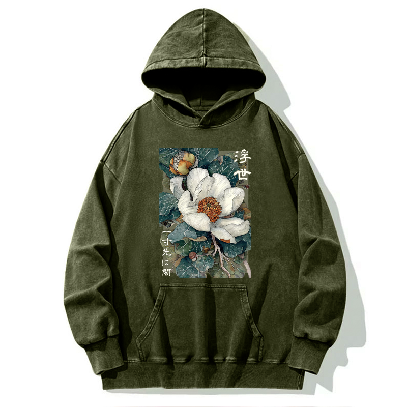 Tokyo-Tiger Ukiyoe Magnolia Flower Poster Washed Hoodie