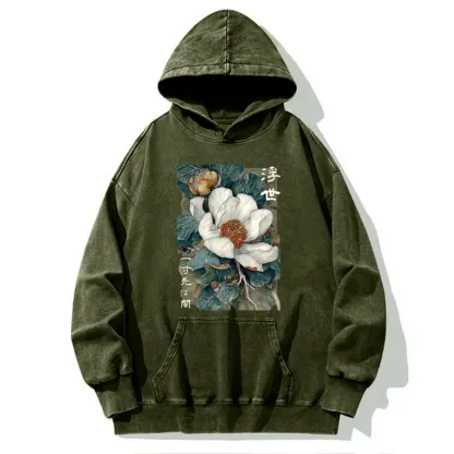 Tokyo-Tiger Ukiyoe Magnolia Flower Poster Washed Hoodie
