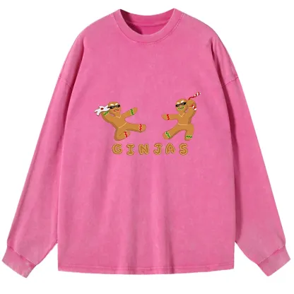 Tokyo-Tiger Gingerbread Ninja Washed Long Sleeve T-Shirt