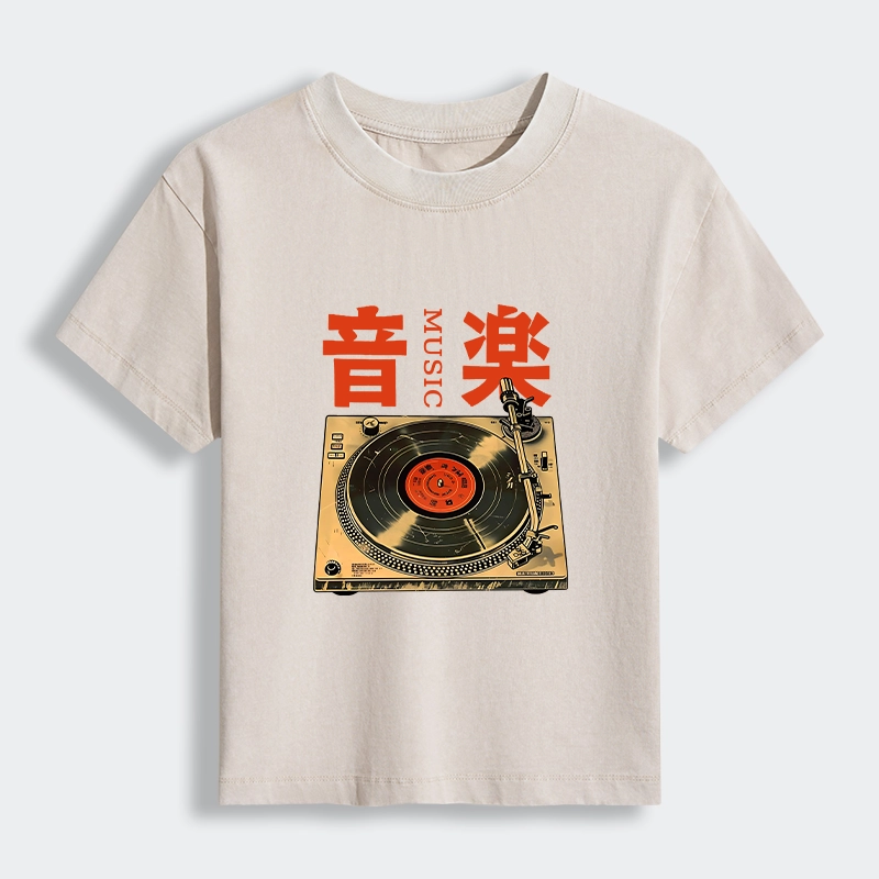 Tokyo-Tiger Retro Music Record Player Women's Washed T-shirt