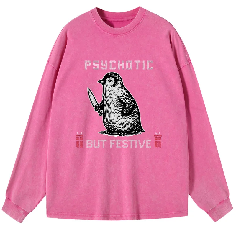 Tokyo-Tiger Overstimulated but Festive Christmas Washed Long Sleeve T-Shirt