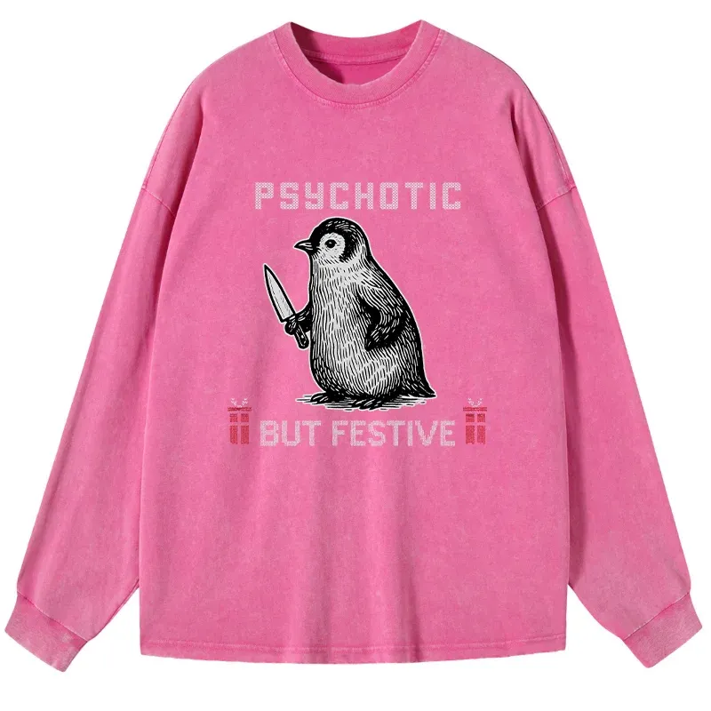 Tokyo-Tiger Overstimulated but Festive Christmas Washed Long Sleeve T-Shirt