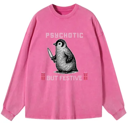 Tokyo-Tiger Overstimulated but Festive Christmas Washed Long Sleeve T-Shirt