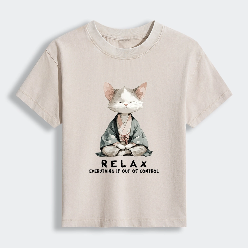 Tokyo-Tiger Zen Cat Relaxation，Everything's Out Of Control Women's Washed T-shirt
