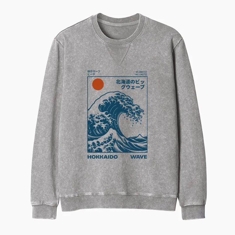 Tokyo-Tiger Hokkaido Wave Japan Washed Terry Sweatshirt