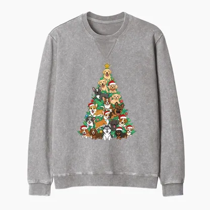 Tokyo-Tiger Christmas Tree Dog Funny Washed Terry Sweatshirt