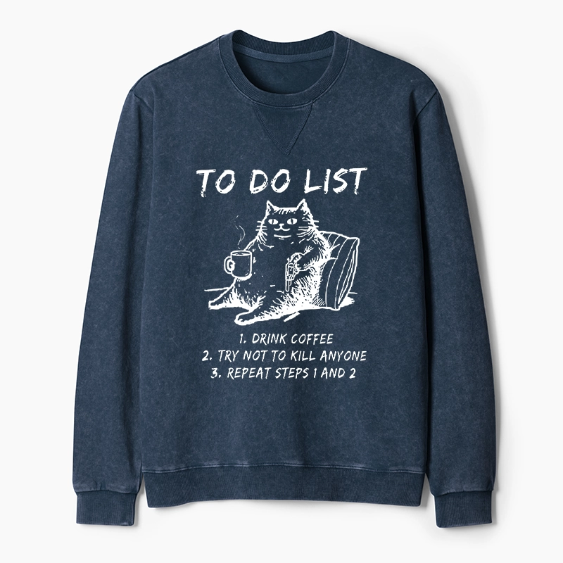 Tokyo-Tiger Cat's To-Do List Washed Terry Sweatshirt