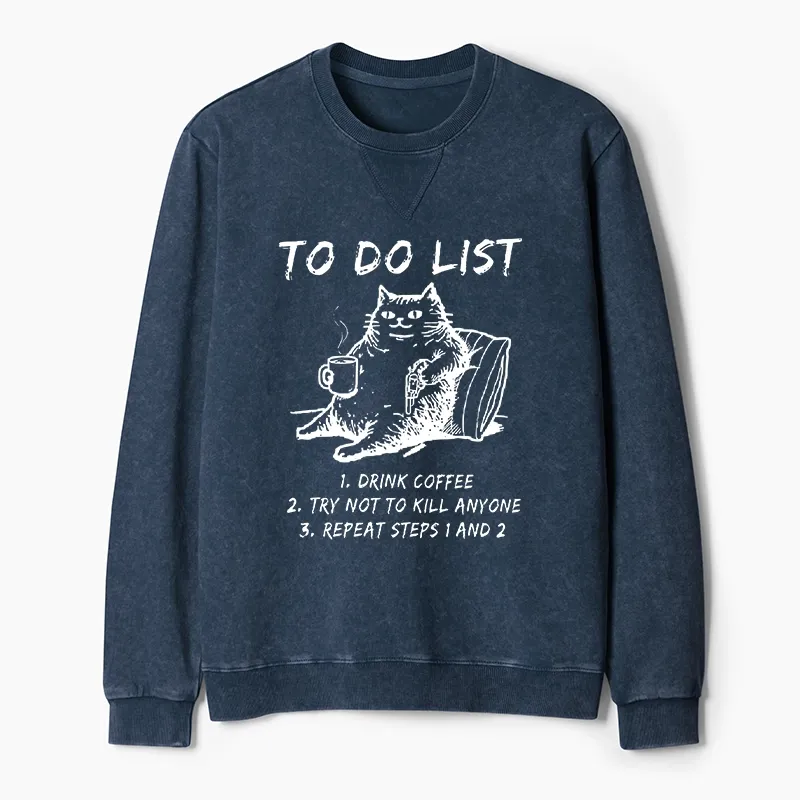 Tokyo-Tiger Cat's To-Do List Washed Terry Sweatshirt