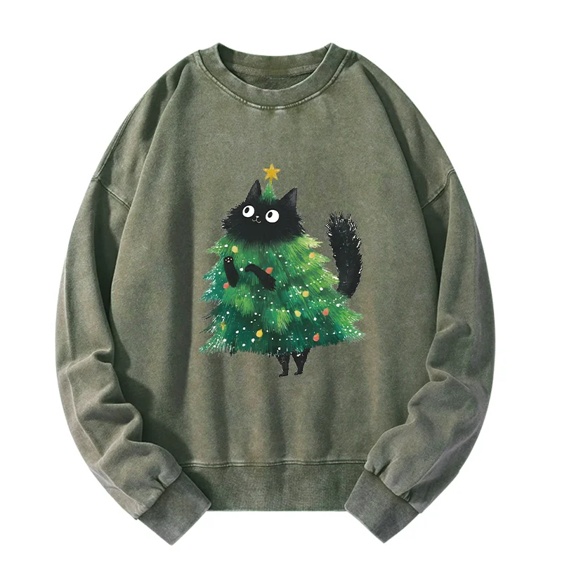 Tokyo-Tiger Christmas Tree Cat Japan Washed Sweatshirt