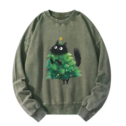 Tokyo-Tiger Christmas Tree Cat Japan Washed Sweatshirt