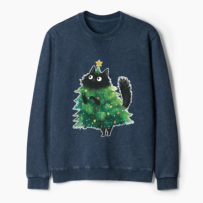 Tokyo-Tiger Christmas Tree Cat Japan Washed Terry Sweatshirt