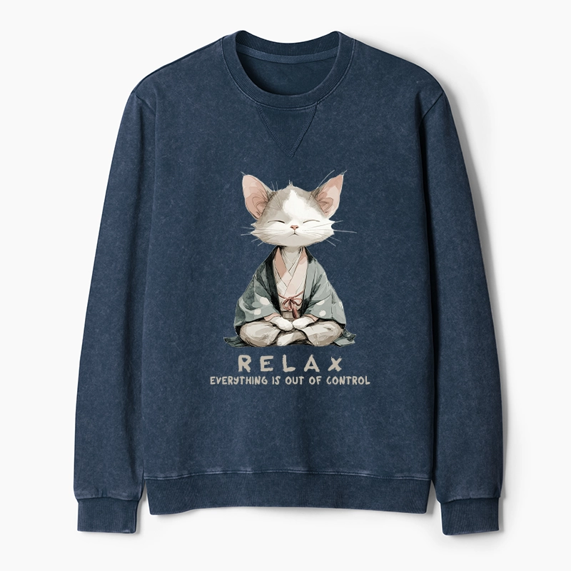 Tokyo-Tiger Zen Cat Relaxation，Everything's Out Of Control Washed Terry Sweatshirt
