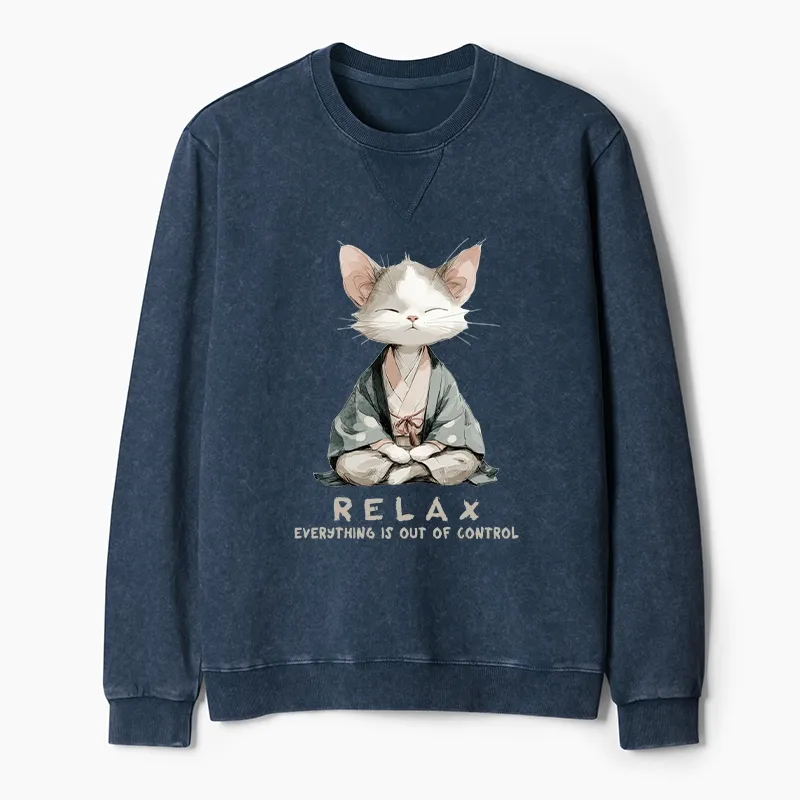 Tokyo-Tiger Zen Cat Relaxation，Everything's Out Of Control Washed Terry Sweatshirt