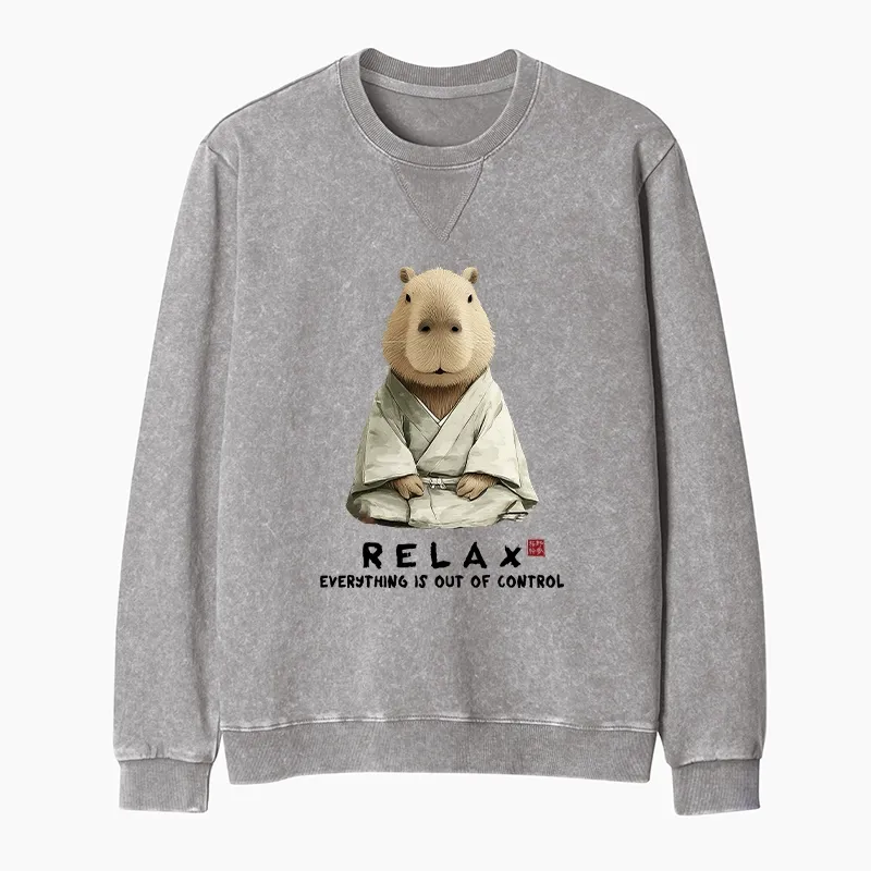 Tokyo-Tiger Zen Capybara：Relax, it's all chaos Washed Terry Sweatshirt