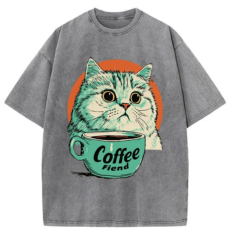 Tokyo-Tiger Cats And Coffee Washed T-Shirt