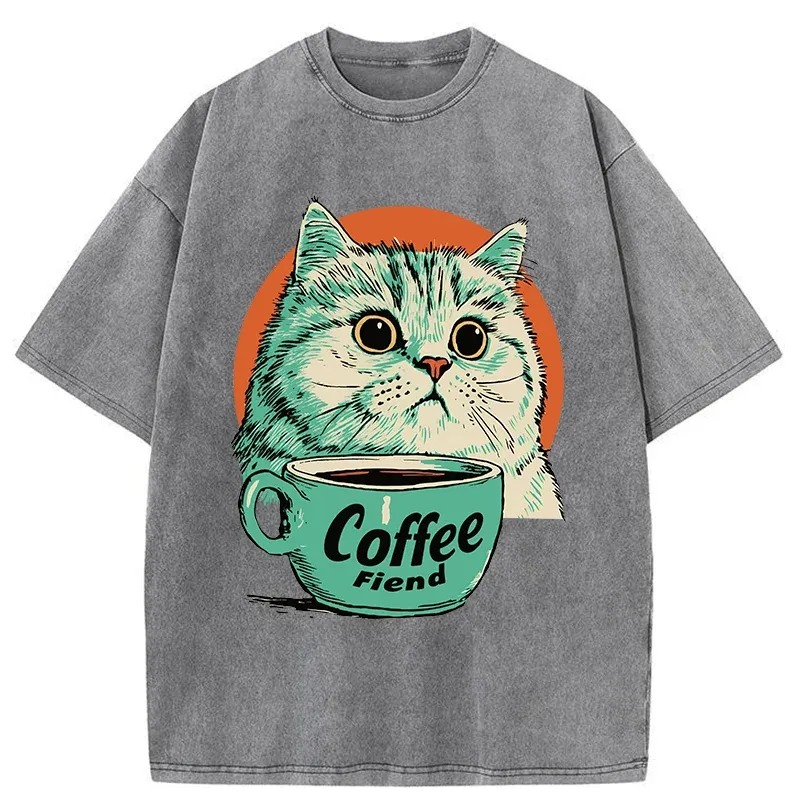 Tokyo-Tiger Cats And Coffee Washed T-Shirt