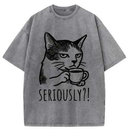 Tokyo-Tiger Cat's Suspicion Washed T-Shirt