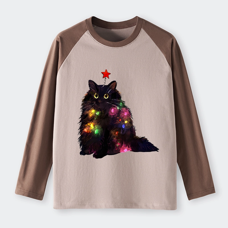 Tokyo-Tiger Christmas Lights Cat Raglan Long Sleeve T-shirt