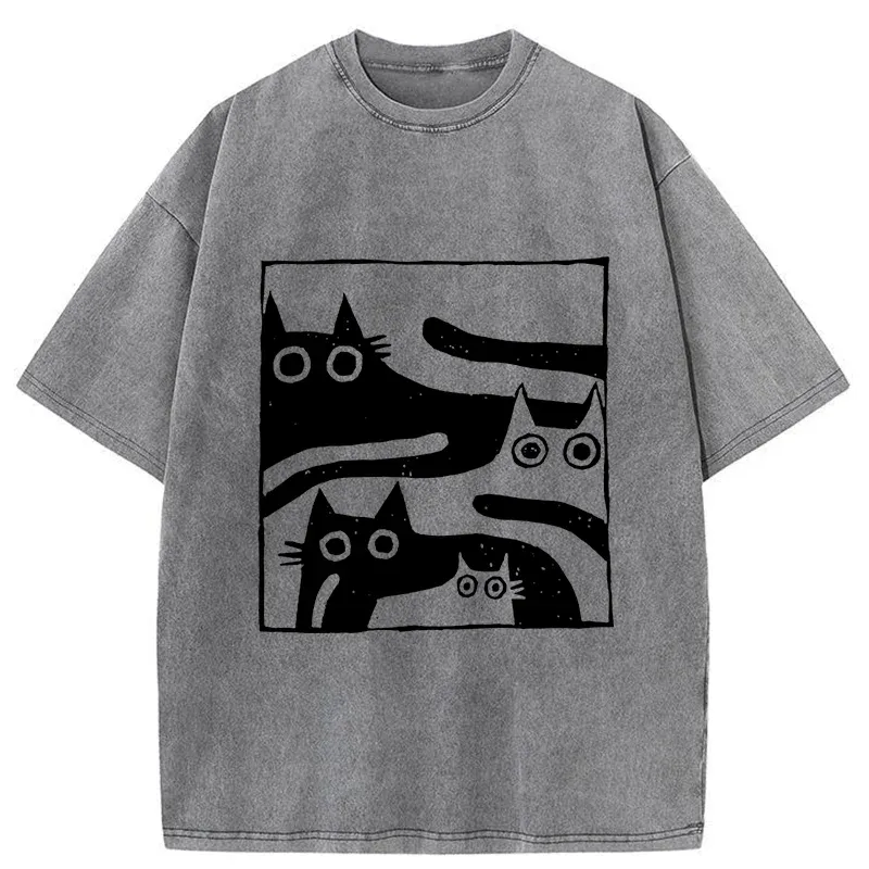Tokyo-Tiger Cats Stacked Together Washed T-Shirt