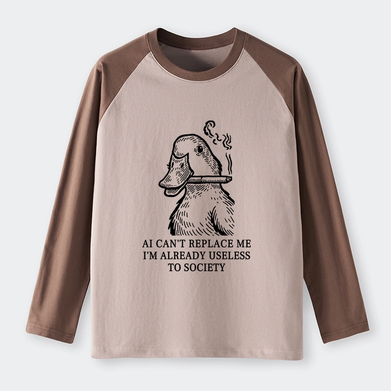 Tokyo-Tiger Smoking Duck Funny Raglan Long Sleeve T-shirt