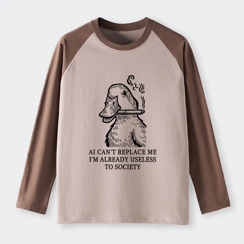 Tokyo-Tiger Smoking Duck Funny Raglan Long Sleeve T-shirt