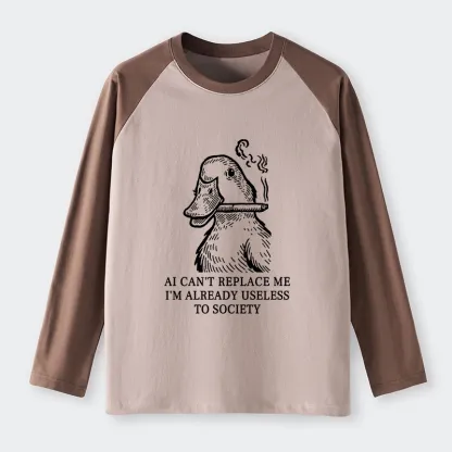 Tokyo-Tiger Smoking Duck Funny Raglan Long Sleeve T-shirt