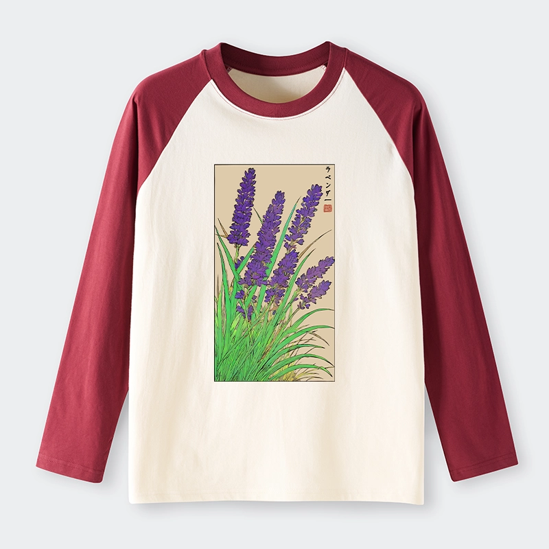 Tokyo-Tiger Japanese Lavender Raglan Long Sleeve T-shirt