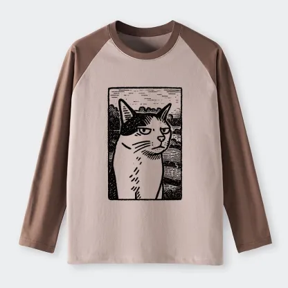 Tokyo-Tiger Cat's Hateful Eyes Raglan Long Sleeve T-shirt