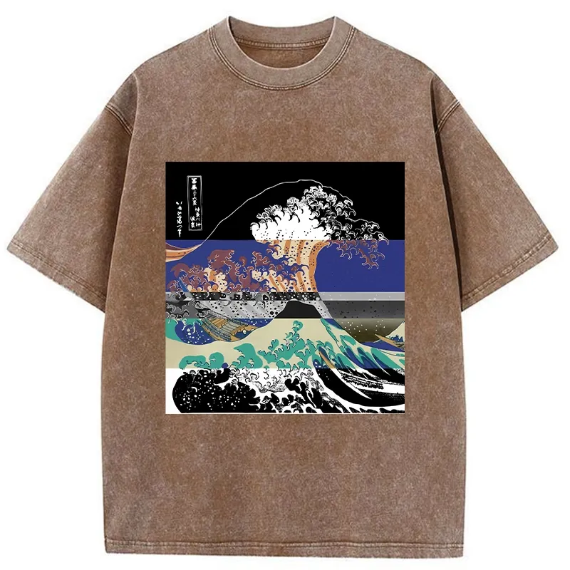 Tokyo-Tiger Ukiyo-e Style Waves Washed T-Shirt