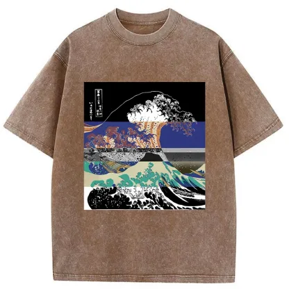 Tokyo-Tiger Ukiyo-e Style Waves Washed T-Shirt