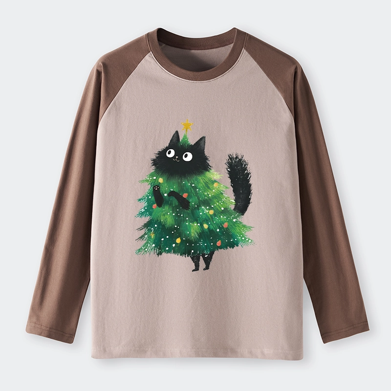 Tokyo-Tiger Christmas Tree Cat Japan Raglan Long Sleeve T-shirt