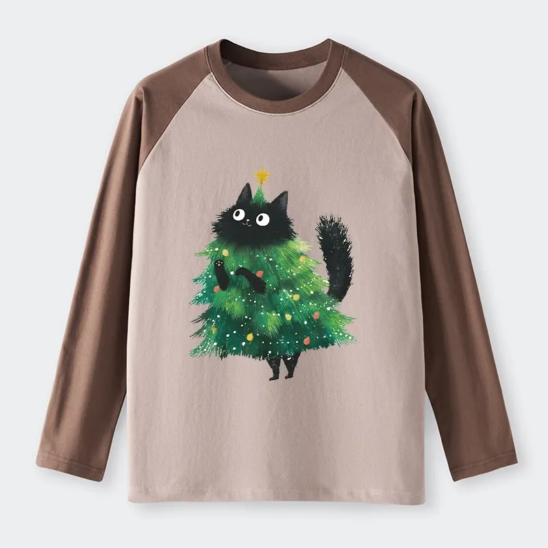Tokyo-Tiger Christmas Tree Cat Japan Raglan Long Sleeve T-shirt