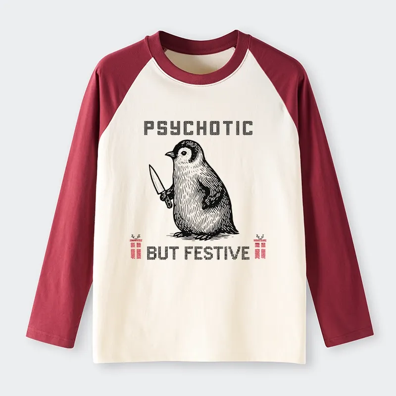 Tokyo-Tiger Overstimulated but Festive Christmas Raglan Long Sleeve T-shirt