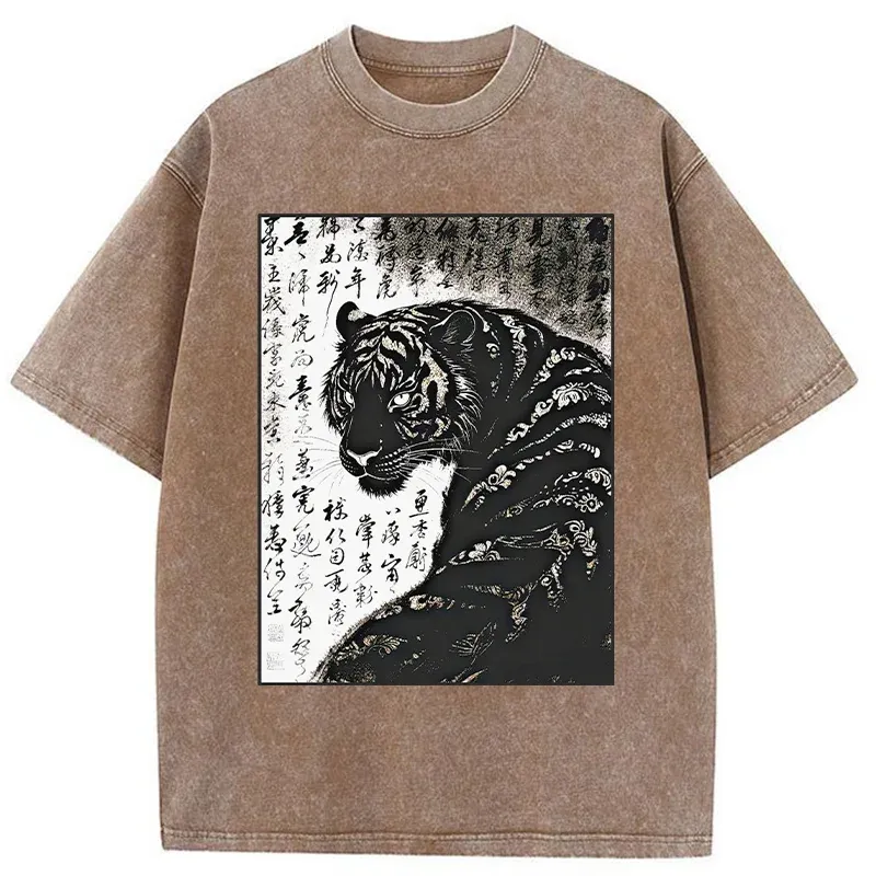 Tokyo-Tiger Woodcut Tiger Washed T-Shirt