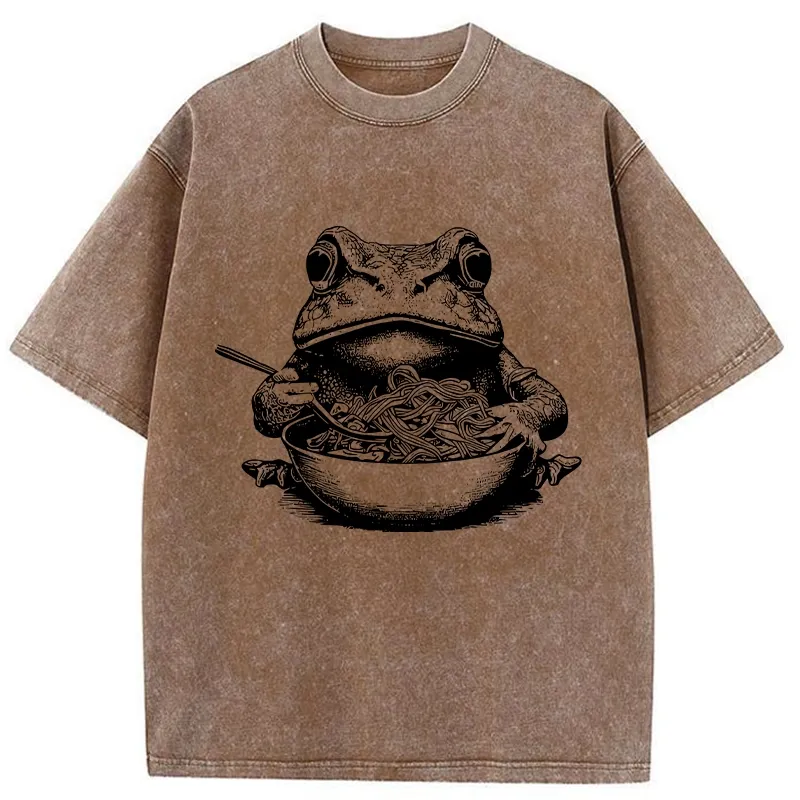 Tokyo-Tiger Obsessed With Ramen Frog Washed T-Shirt