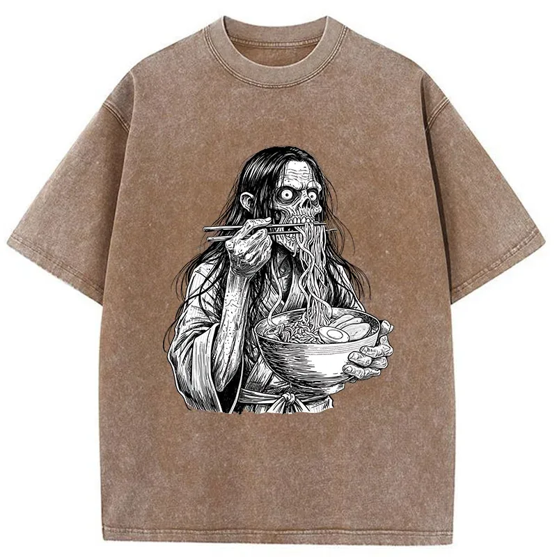 Tokyo-Tiger Ghost Eats Ramen Washed T-Shirt