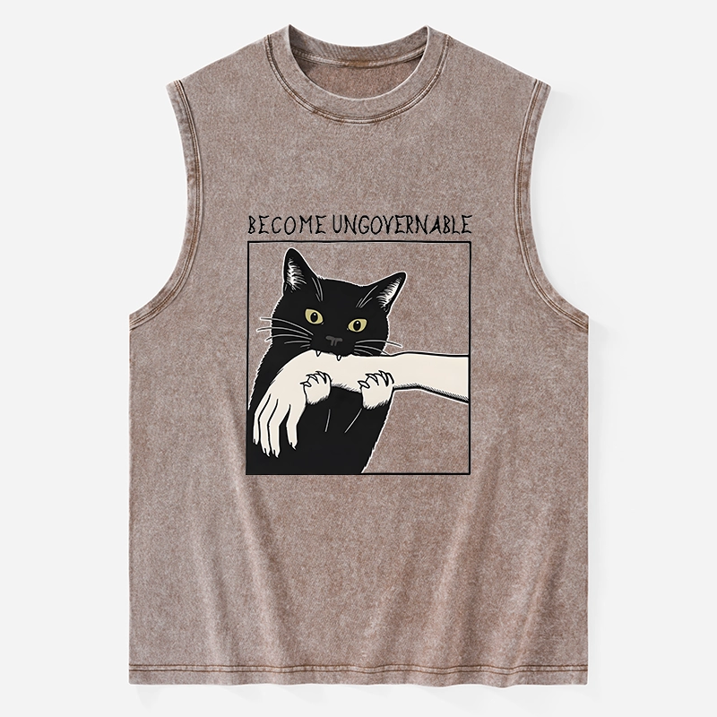 Tokyo-Tiger Black Cat Biting Washed Tank
