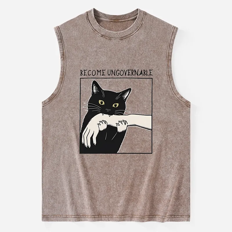 Tokyo-Tiger Black Cat Biting Washed Tank