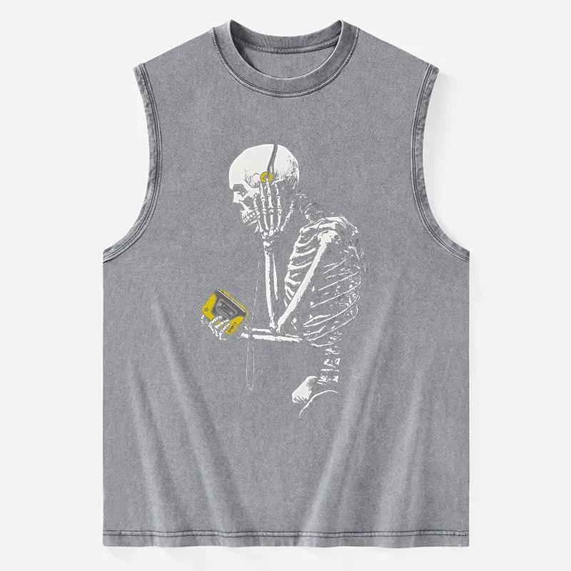 Tokyo-Tiger Skeleton Listening To Music Washed Tank