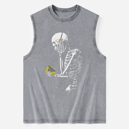 Tokyo-Tiger Skeleton Listening To Music Washed Tank