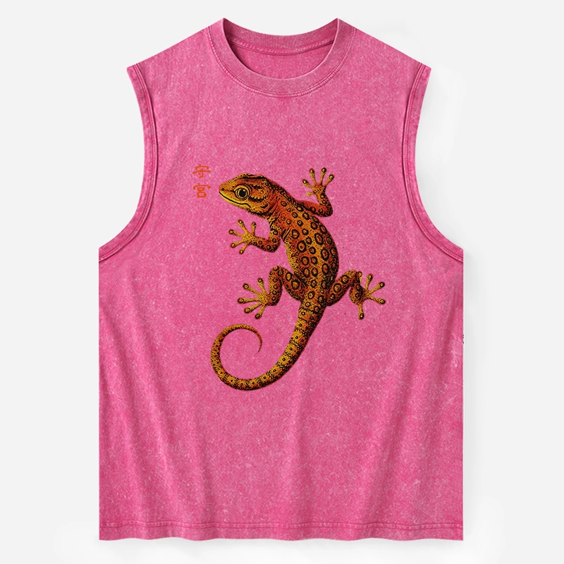 Tokyo-Tiger Retro Gecko Funny Washed Tank