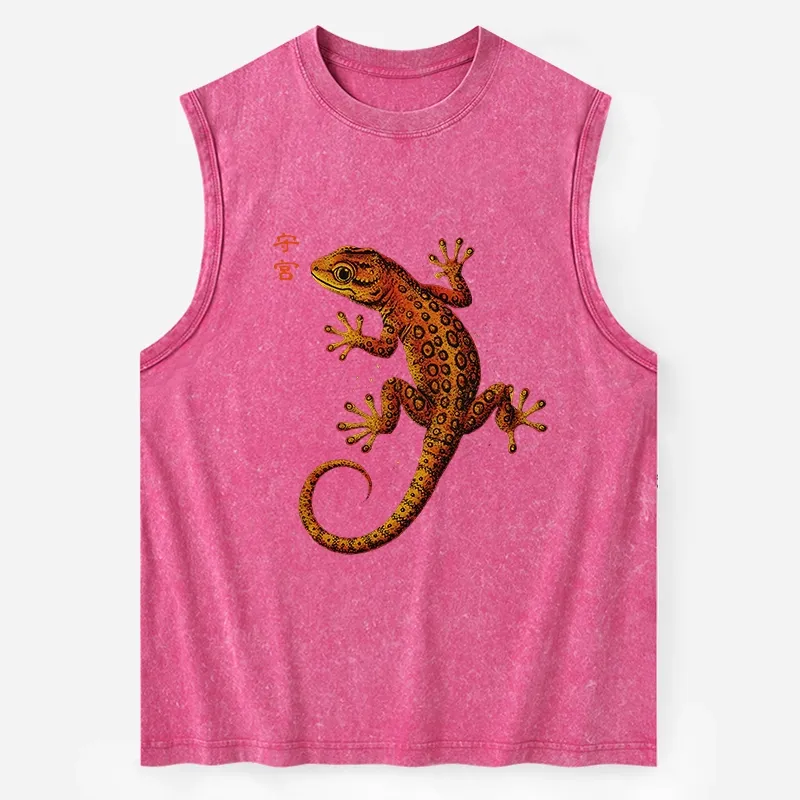Tokyo-Tiger Retro Gecko Funny Washed Tank