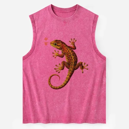 Tokyo-Tiger Retro Gecko Funny Washed Tank