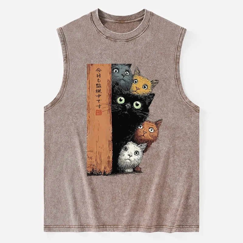 Tokyo-Tiger Five Cats Are Watching You Washed Tank