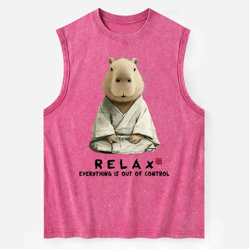 Tokyo-Tiger Zen Capybara：Relax, it's all chaos Washed Tank