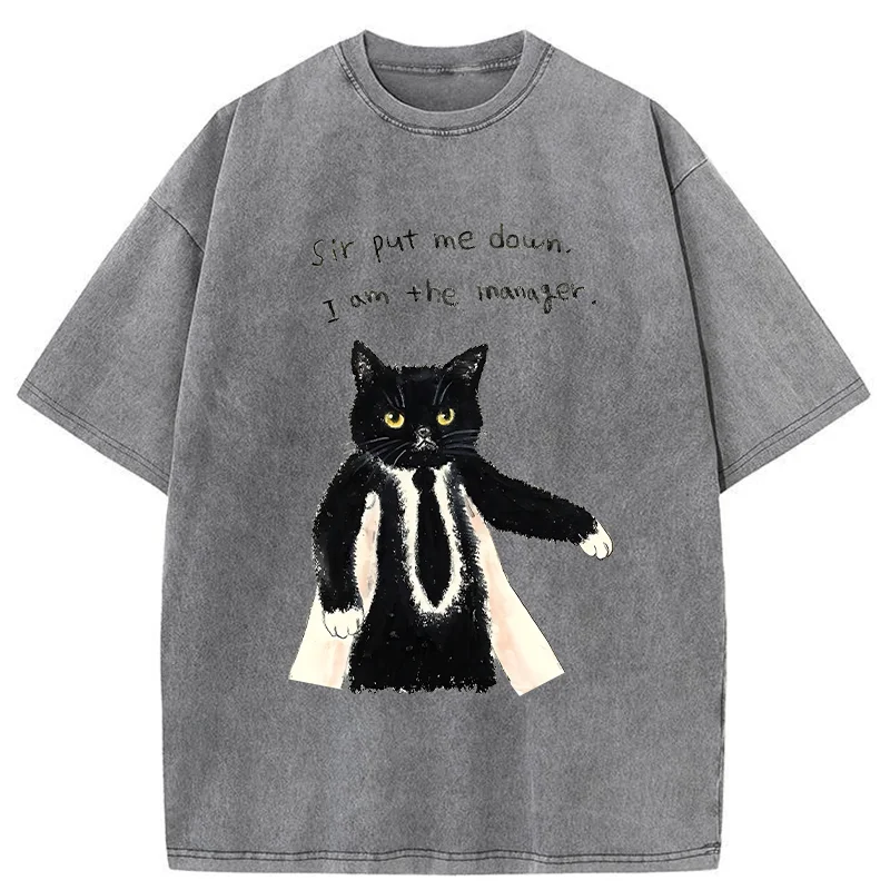 Tokyo-Tiger Cat Manager Funny Washed T-Shirt