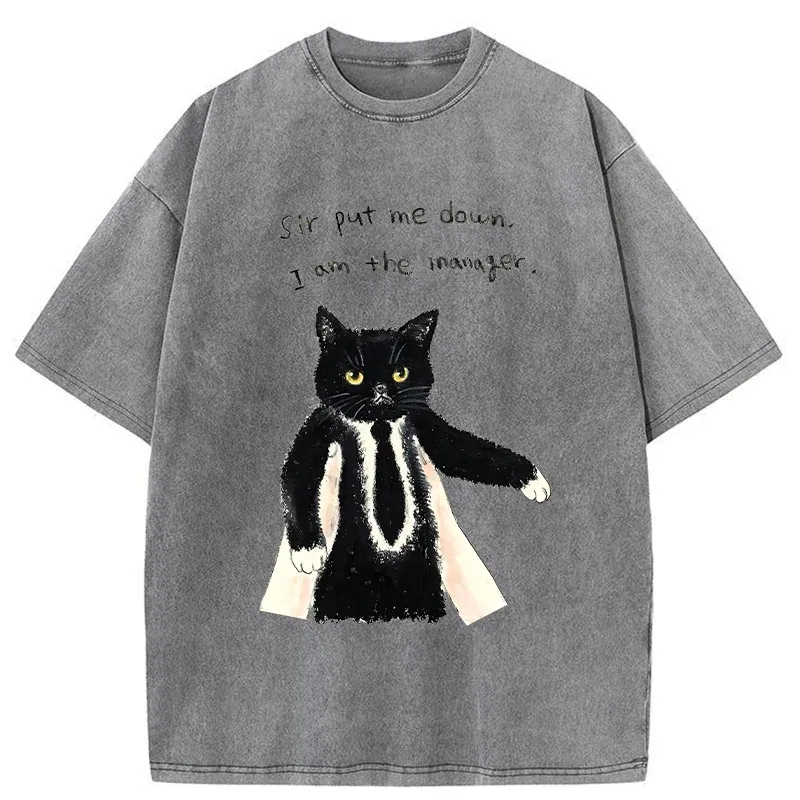Tokyo-Tiger Cat Manager Funny Washed T-Shirt